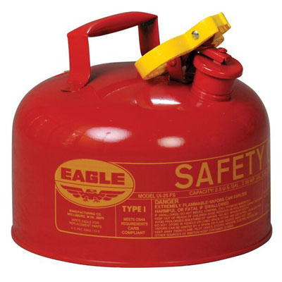 2.5-Gal Eagle Safety Gas Can for Flammables. NO Funnel, Red - Safety Cans