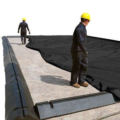 Resizable Modular Containment Berm 13x43', black, 38 mil slip resistant pvc, 2161 gallon capacity - Spill Containment Berms