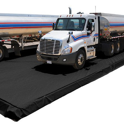 Resizable Modular Containment Berm 13x55', black, 38 mil slip resistant pvc, 2759 gallon capacity - Spill Containment Berms