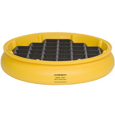 Single Drum Spill Tray w/Grate, Yellow, 10-Gal Capacity - Spill Containment Pallets