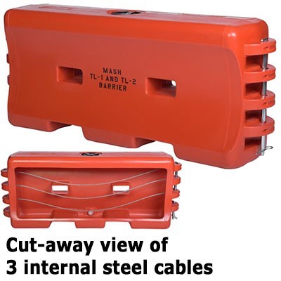 Water Filled Cable Barrier, Orange, steel - Traffic Safety Supplies