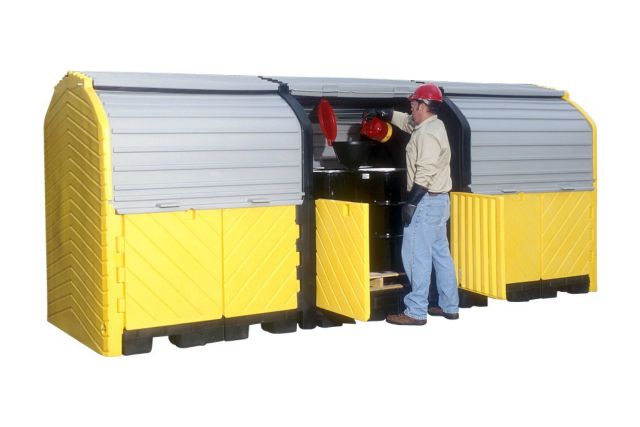 12-Drum Outdoor Drum Storage w/Drain Plug, 75 gallon capacity