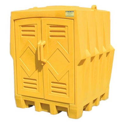 Hard Top 4-Drum Spill Containment Pallet and Poly Storage Building - Spill Containment Pallets