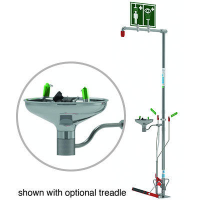 Floor Mount Self-Draining Shower/Eyewash - Stainless Steel Pipe & Open Bowl - Emergency Showers & Eyewash