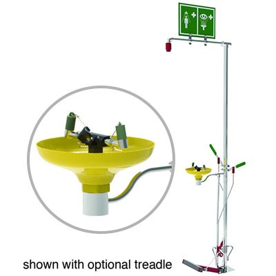Floor Mount Self-Draining Shower/Eyewash - Galvanized Pipe, Open ABS Bowl, plastic - Emergency Showers & Eyewash