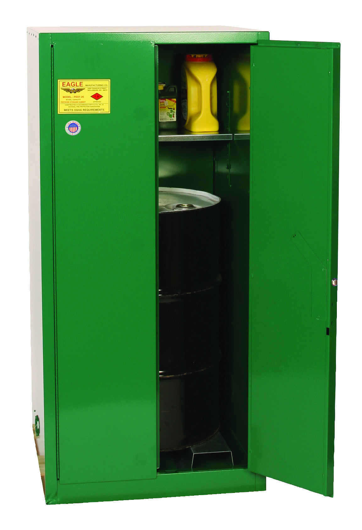 55-Gal Pesticide Green Safety Cabinet, 1-Drum Vertical, Manual Close - manufacturer product image 2