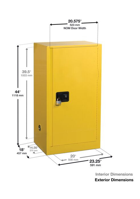 16-Gal Manual Door Yellow Flammables Cabinet - manufacturer product image 3