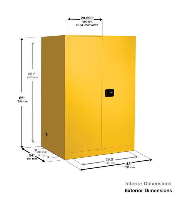 90-Gal Manual 2-Door Yellow Flammables Cabinet - manufacturer product image 3