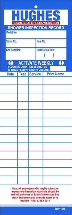 Shower/Eyewash Station Service Inspection Cards - manufacturer product image 1