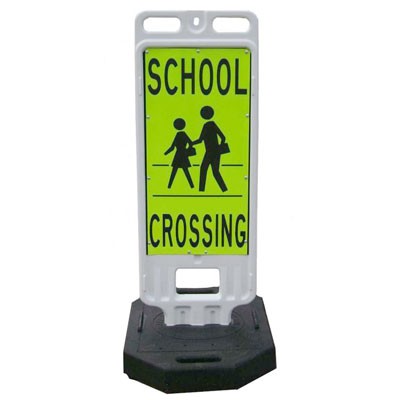 School Crossing Vertical Panel Barricade, 12x24" sheeting, 43lb rubber base, polyethylene - Traffic Safety Supplies