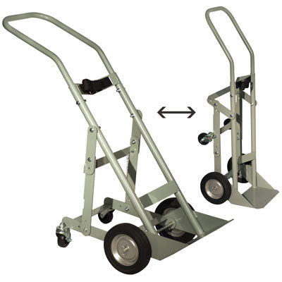 Single Gas Cylinder Hand Truck, 8in Semi-Pneumatic Wheels w Rear Casters, steel - Gas Cylinder Storage