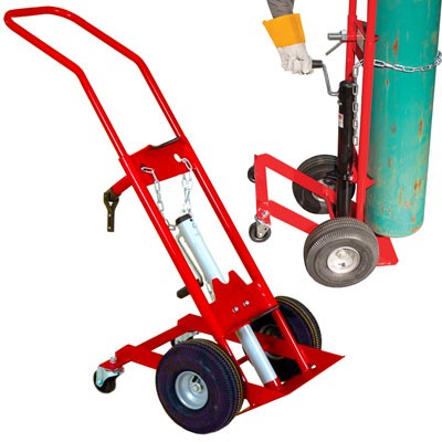 Single Gas Cylinder Hand Truck w Manual Lift, steel - Gas Cylinder Storage