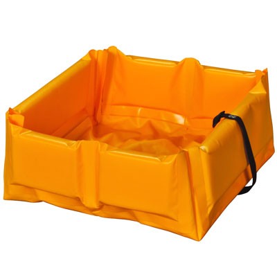 6 Inch FOLDING Quick Deploy Berm 4ft x 4ft x 6in, yellow, 60 gallon capacity - Spill Containment Pallets