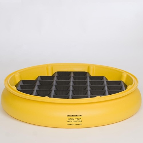 1-Drum Spill Tray w/Grate, Yellow, 31in Dia. - Spill Containment Trays