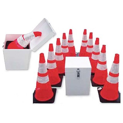 Ten 28" Spring Traffic Cones & Storage Box, and, with reflective collars - Traffic Safety Supplies