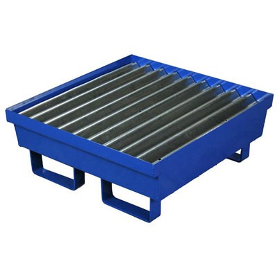 1-Drum Steel Spill Pallet, Blue Powder, No Drain Plug - Spill Containment Pallets