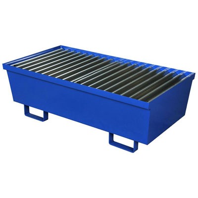 2-Drum Steel Spill Pallet, Blue Powder, No Drain Plug - Spill Containment Pallets