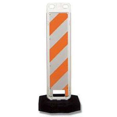 Step-N-Lock Vertical Panel Barricade, 8x36" sheeting, 28lb rubber base, polyethylene - Traffic Safety Supplies