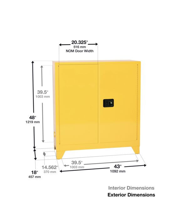 30-Gal. Manual Close Yellow Fire Cabinet w/ Legs - manufacturer product image 3