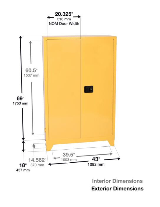 45-Gal. Manual Close Yellow Fire Cabinet w/ Legs - manufacturer product image 3