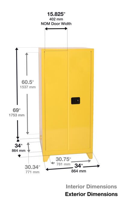 60-Gal. Manual Close Yellow Fire Cabinet w/ Legs - manufacturer product image 3
