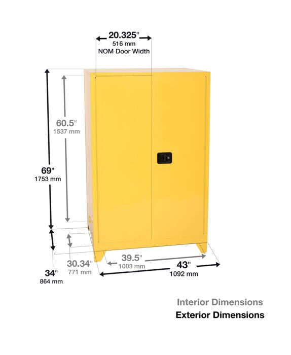 90-Gal. Self-Closing Yellow Fire Cabinet w/ Legs - manufacturer product image 2