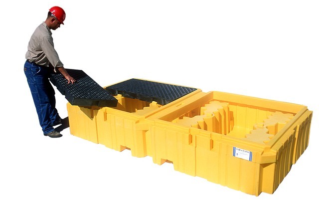IBC Spill Pallet, 2 Unit Poly Platform 124.5x61-5/8x22 inches No Forklift Pocket YES Drain - Spill Containment Pallets