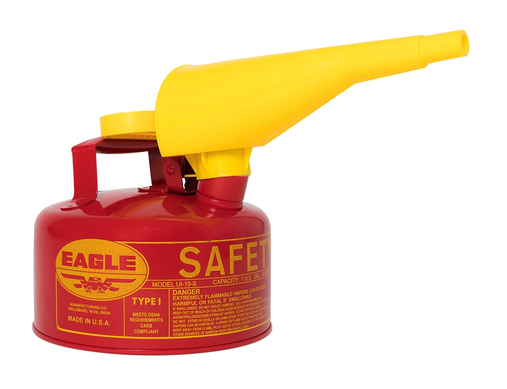 1-Gal Eagle Safety Gas Can for Flammables WITH Funnel, Red - manufacturer product image 3