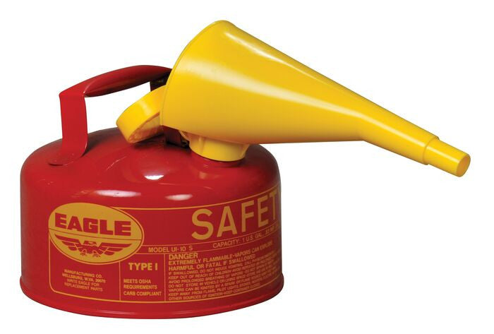 1-Gal Eagle Safety Gas Can for Flammables WITH Funnel, Red - manufacturer product image 1