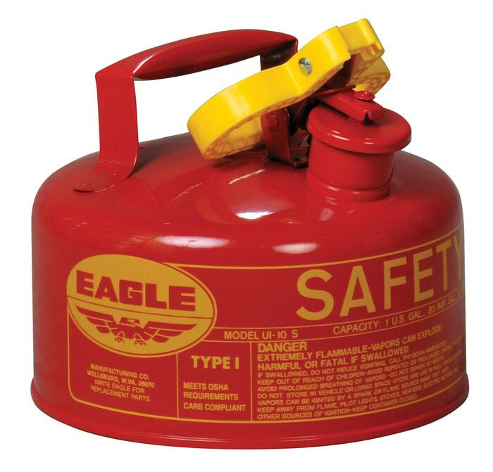 1-Gal Eagle Safety Gas Can for Flammables. NO Funnel, Red - manufacturer product image 1