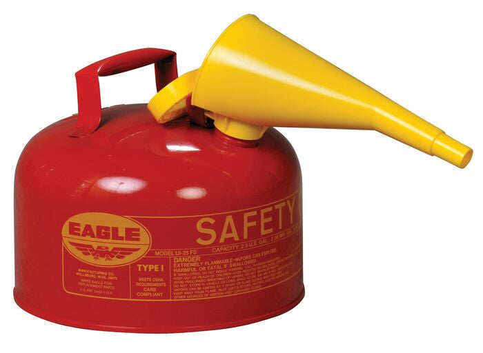 2.5-Gal Eagle Safety Gas Can for Flammables WITH Funnel, Red - manufacturer product image 1