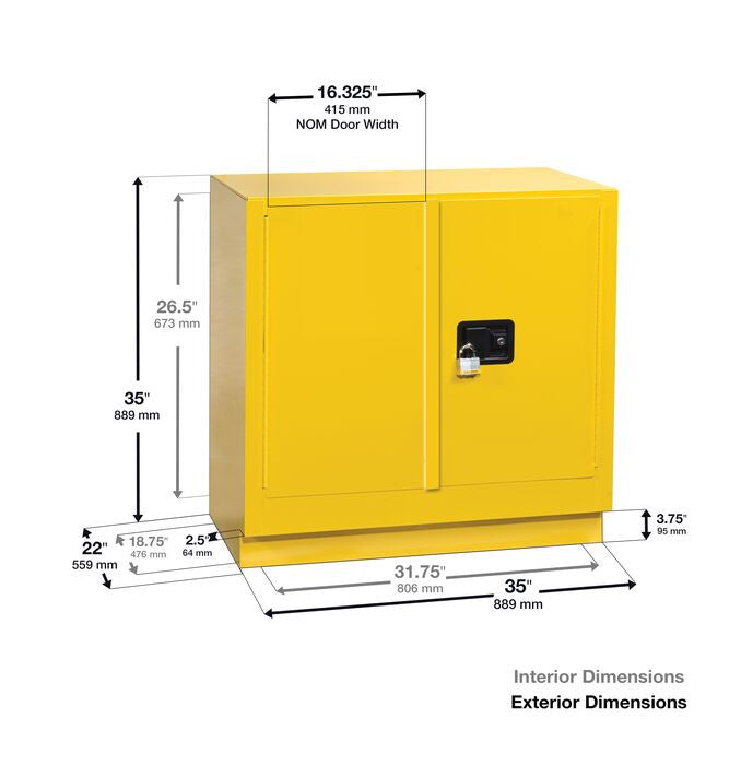 22-Gal Under-Counter Self-Closing Yellow Fire Cabinet - manufacturer product image 2