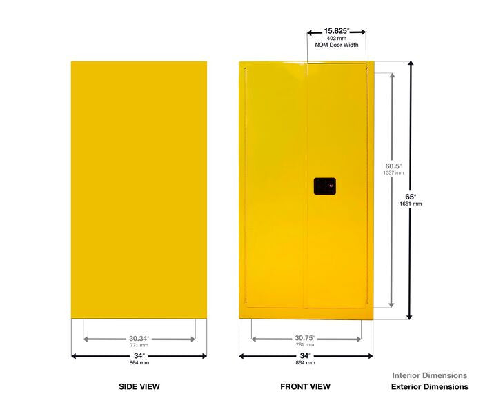 55-Gal Yellow Safety Cabinet w/ rollers, 1 Vertical Drum, Manual Close - manufacturer product image 3