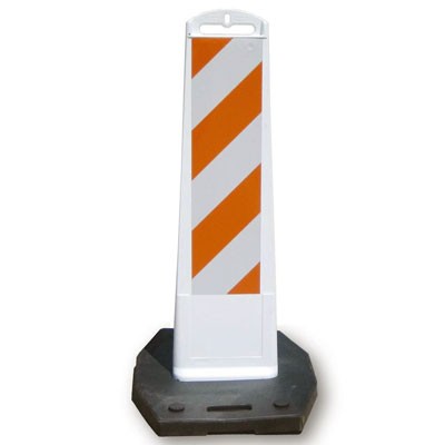Vertical Panel Barricade, White, 8x24" sheeting, 30lb rubber base, plastic - Traffic Safety Supplies