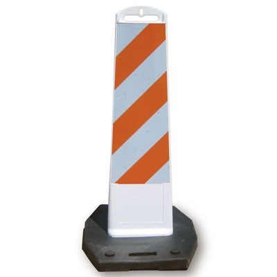 Vertical Panel Barricade, White, 8x29" sheeting, 30lb rubber base, plastic - Traffic Safety Supplies