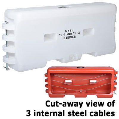 Water Filled Cable Barrier, White, steel - Traffic Safety Supplies